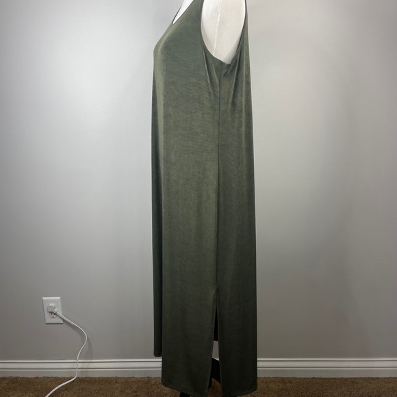 Chicos Olive Green Sleeveless Maxi Dress Side Slit Stretch Size 2 L 070-20C88624 - Picture 4 of 10
